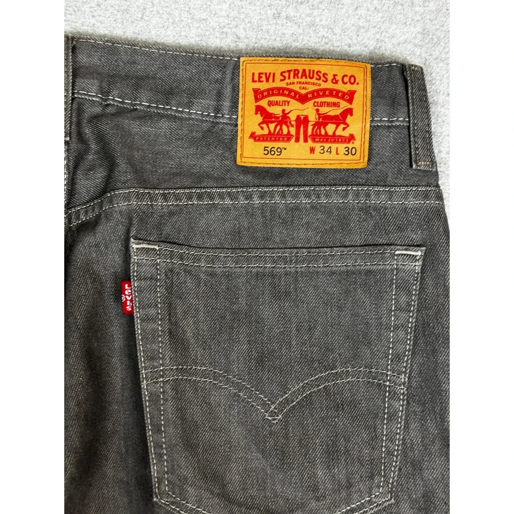 Levis 569 Loose Straight Jean 34x30 (28 ins) Gray Black Denim Wide Leg Skater